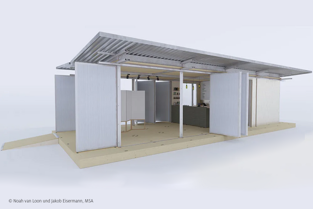 Rendering und Architekturentwurf der kreisl Kiste 